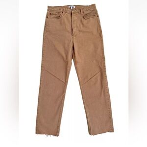 Re/Done Tan Jeans Tan High Waist Tapered Leg Cotton Blend Raw Hem Sz 29